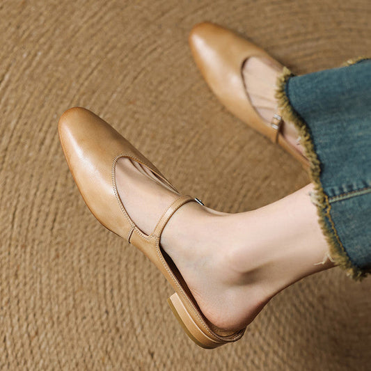 LORÉVA Almond Toe Leather Mary Jane Mules