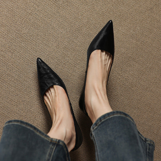 LORÉVA Genuine Leather Pointed-Toe Kitten Heels