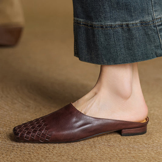 LORÉVA Woven Leather Square Toe Mules