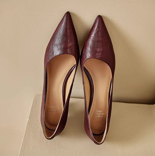 LORÉVA Genuine Leather Pointed-Toe Kitten Heels