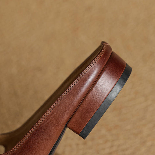 LORÉVA Almond Toe Leather Mary Jane Mules