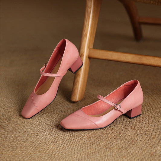 LORÉVA Leather Wrap Mary Jane Block Heel Pumps