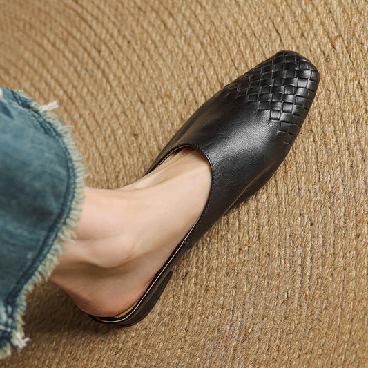 LORÉVA Woven Leather Square Toe Mules
