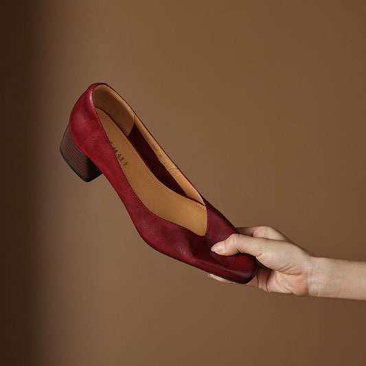 LORÉVA Genuine Leather Block Heel Pumps