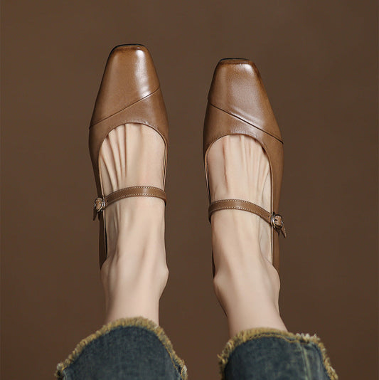 LORÉVA Leather Wrap Mary Jane Block Heel Pumps