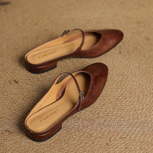 LORÉVA Almond Toe Leather Mary Jane Mules