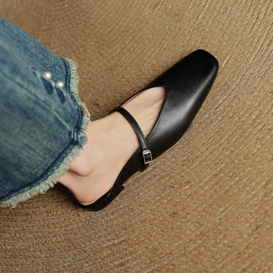 LORÉVA Leather Mary Jane Mules Square Toe