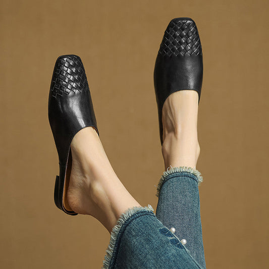 LORÉVA Woven Leather Square Toe Mules