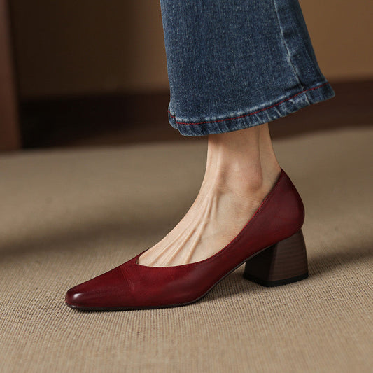 LORÉVA Genuine Leather Block Heel Pumps
