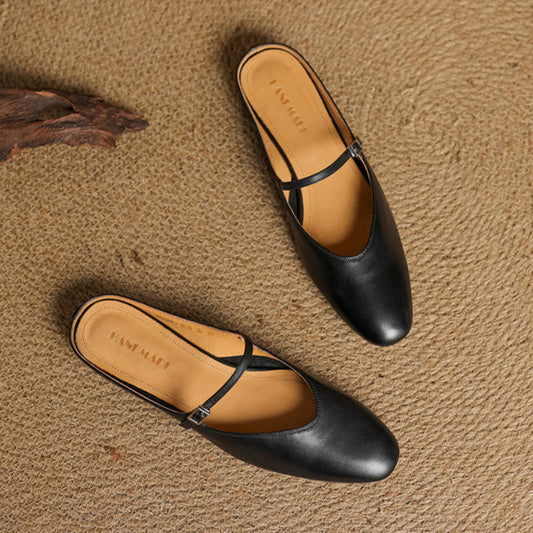 LORÉVA Almond Toe Leather Mary Jane Mules