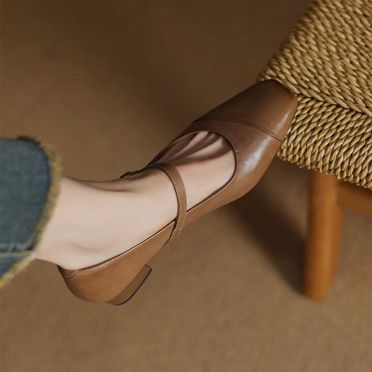 LORÉVA Leather Wrap Mary Jane Block Heel Pumps