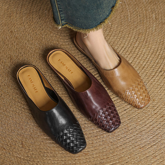 LORÉVA Woven Leather Square Toe Mules