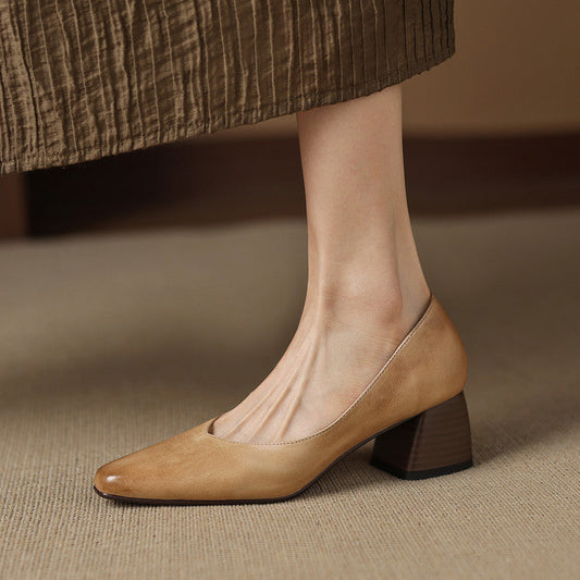 LORÉVA Genuine Leather Block Heel Pumps