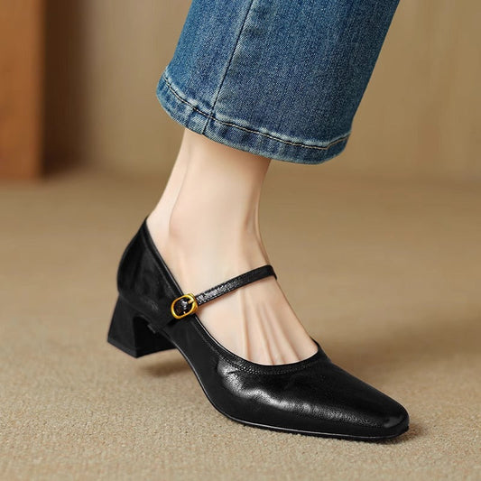 LORÉVA Leather Mary Jane Block Heel Pumps