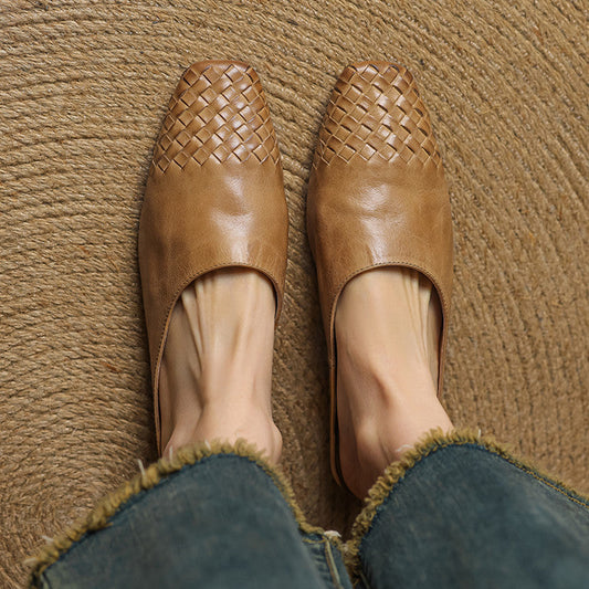 LORÉVA Woven Leather Square Toe Mules