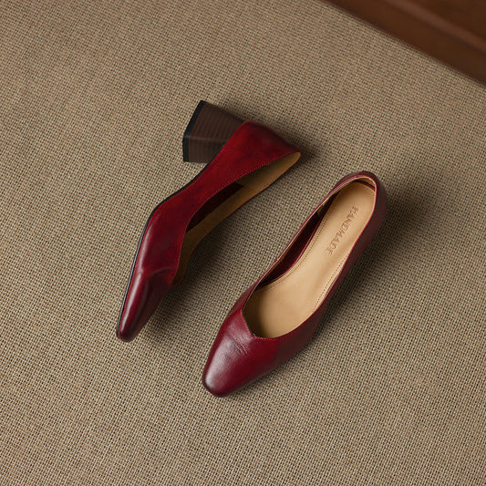 LORÉVA Genuine Leather Block Heel Pumps