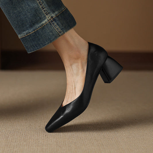 LORÉVA Genuine Leather Block Heel Pumps