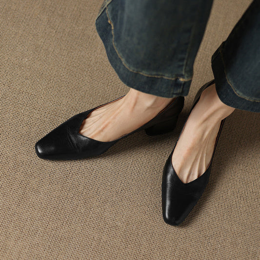 LORÉVA Genuine Leather Block Heel Pumps