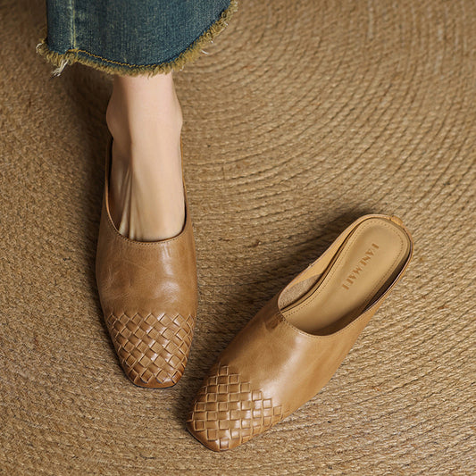 LORÉVA Woven Leather Square Toe Mules