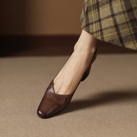LORÉVA Genuine Leather Block Heel Pumps