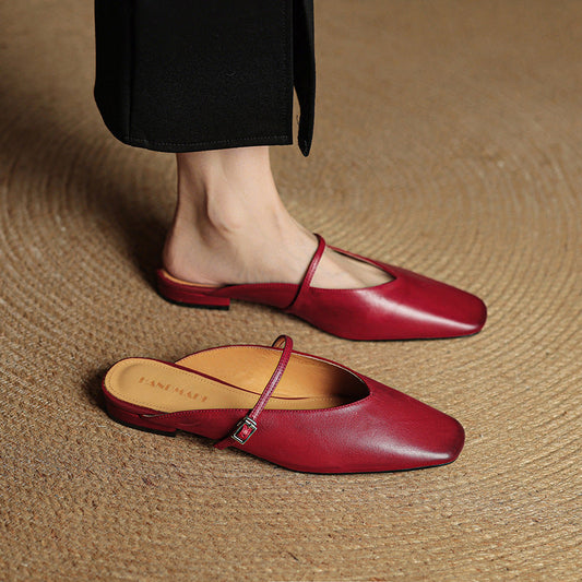 LORÉVA Leather Mary Jane Mules Square Toe