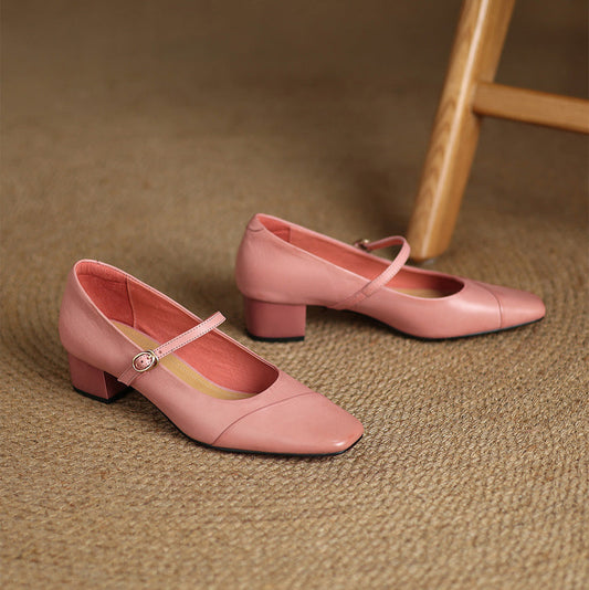 LORÉVA Leather Wrap Mary Jane Block Heel Pumps