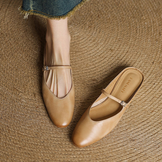 LORÉVA Almond Toe Leather Mary Jane Mules