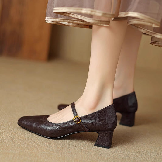 LORÉVA Leather Mary Jane Block Heel Pumps