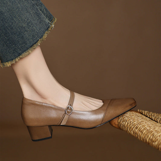 LORÉVA Leather Wrap Mary Jane Block Heel Pumps