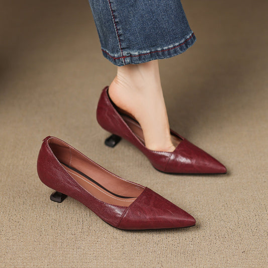 LORÉVA Distressed Leather Pointed-Toe Kitten Heel Pumps