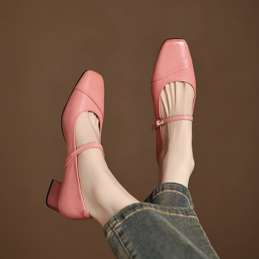 LORÉVA Leather Wrap Mary Jane Block Heel Pumps