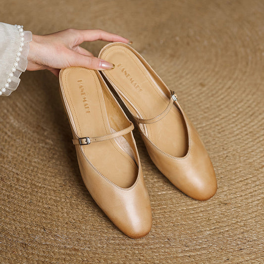 LORÉVA Almond Toe Leather Mary Jane Mules