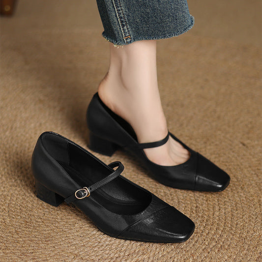LORÉVA Leather Wrap Mary Jane Block Heel Pumps