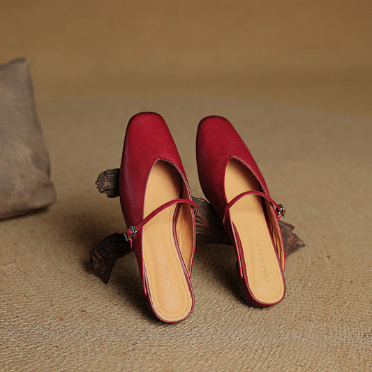 LORÉVA Leather Mary Jane Mules Square Toe