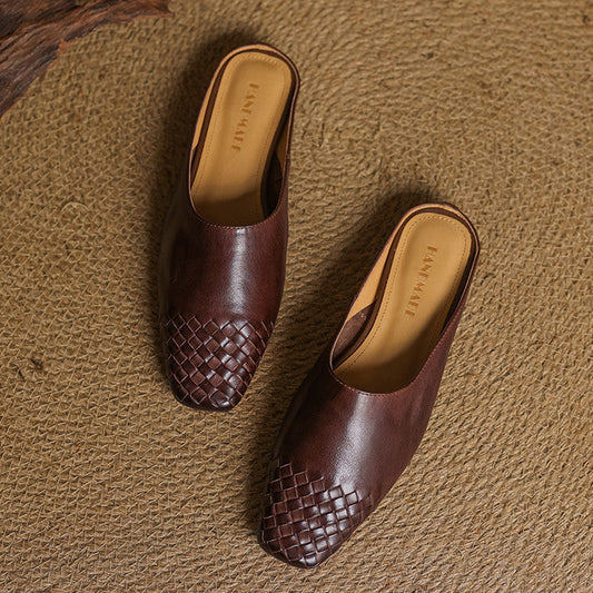 LORÉVA Woven Leather Square Toe Mules