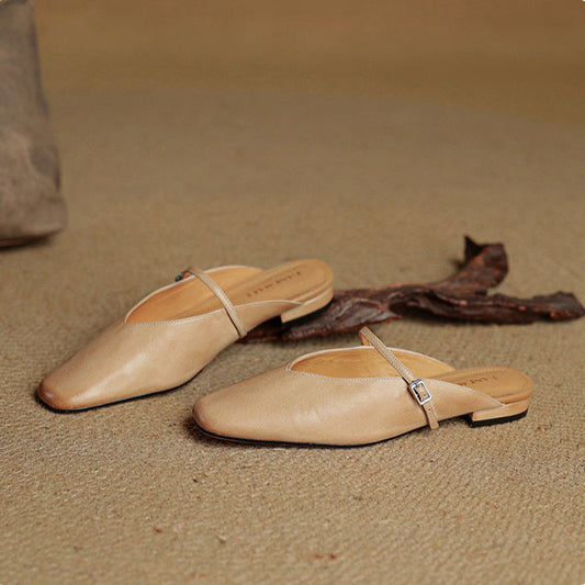LORÉVA Leather Mary Jane Mules Square Toe