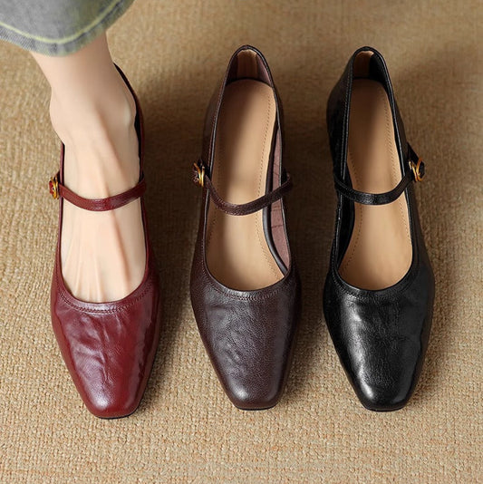 LORÉVA Leather Mary Jane Block Heel Pumps