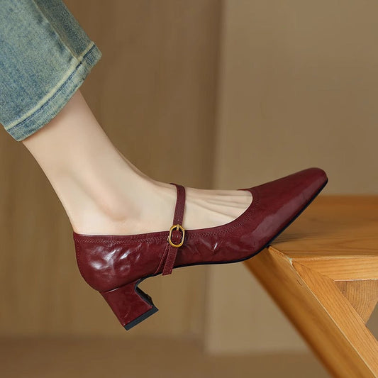 LORÉVA Leather Mary Jane Block Heel Pumps