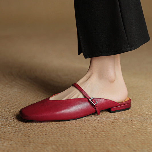 LORÉVA Leather Mary Jane Mules Square Toe