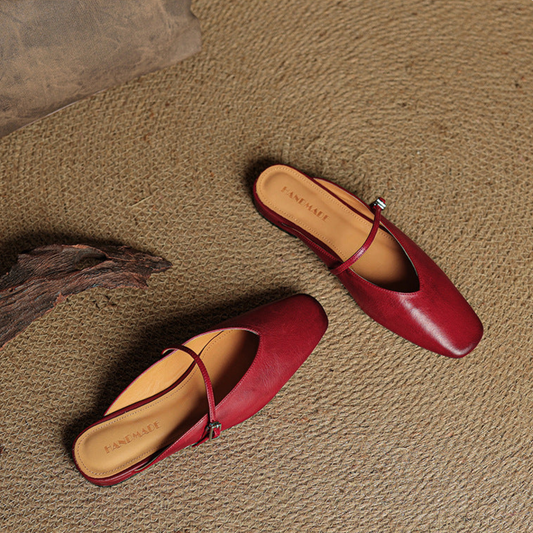 LORÉVA Leather Mary Jane Mules Square Toe