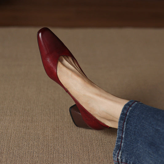 LORÉVA Genuine Leather Block Heel Pumps