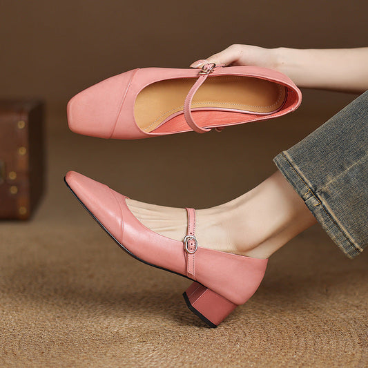 LORÉVA Leather Wrap Mary Jane Block Heel Pumps