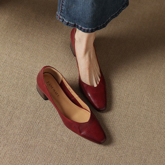 LORÉVA Genuine Leather Block Heel Pumps