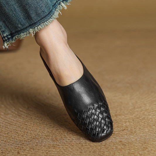 LORÉVA Woven Leather Square Toe Mules