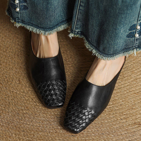 LORÉVA Woven Leather Square Toe Mules
