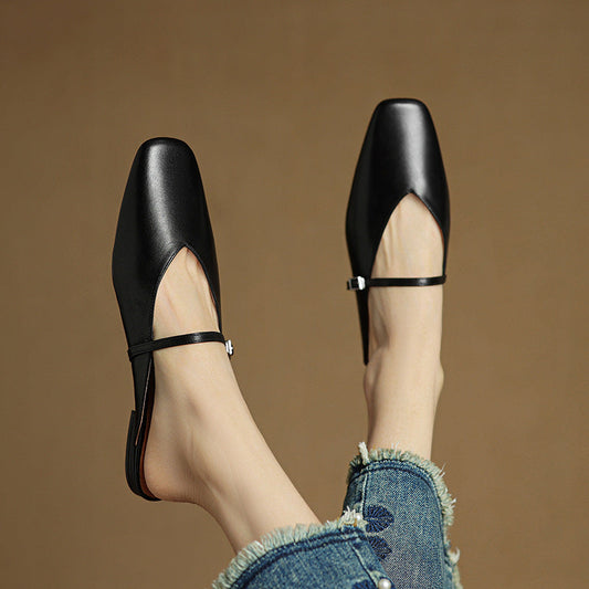 LORÉVA Leather Mary Jane Mules Square Toe