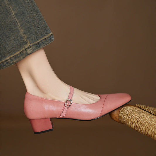 LORÉVA Leather Wrap Mary Jane Block Heel Pumps