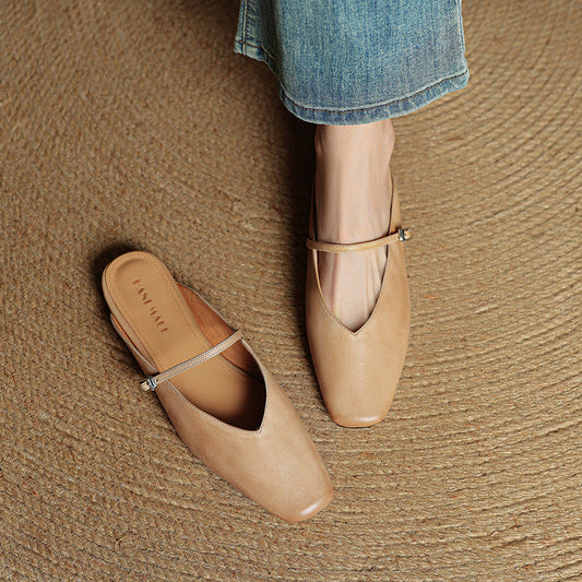 LORÉVA Leather Mary Jane Mules Square Toe