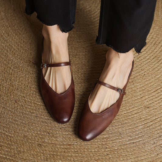 LORÉVA Almond Toe Leather Mary Jane Mules