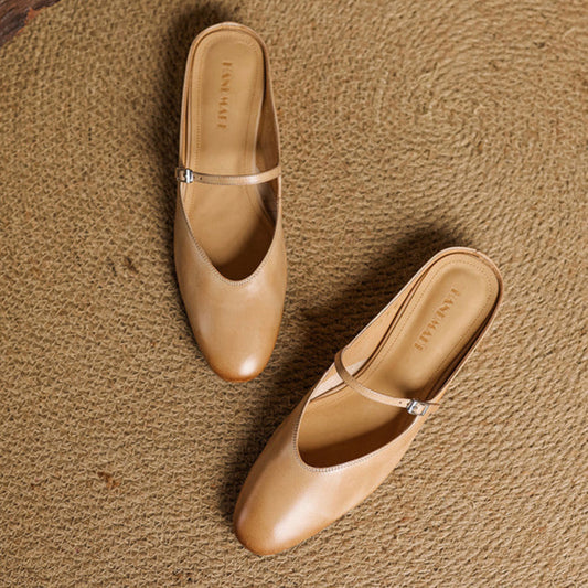 LORÉVA Almond Toe Leather Mary Jane Mules
